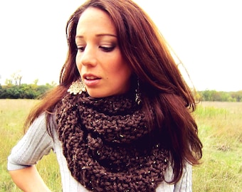 Chunky Cowl Scarf Shawl Hood Mocha