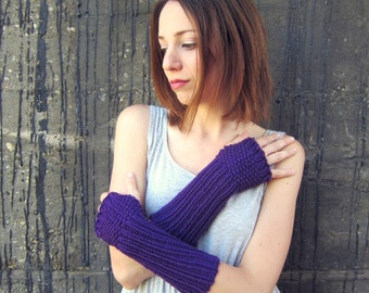 Purple Arm Warmers Long Gloves Womens Accessories Ladies Fingerless Gloves Plum Accessories Winter Knits Wife Gifts for Girlfriend Present