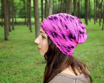 Pink Hat Adult Knit Beanie Womens Knitted Hats Handmade Cap Slouchy Skull Hat Crochet Accessories Autumn Fashion Knitting Gifts Hot Pink