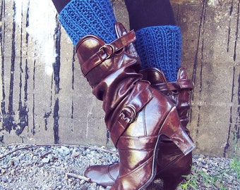 Boot Cuff Knit Crochet Blue Boot Socks Boot Toppers Leg Warmers Leggings Crochet Womens