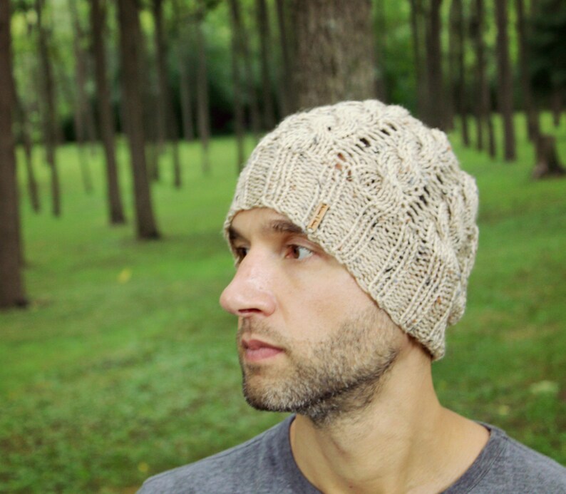 Knit Mens Hat Knitted Beige Man Beanie Unisex Tan Winter Cap - Etsy