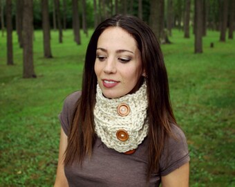 Womens Neck Warmer Mens Cowl Knit Button Scarf Cream Crochet Cowls Ladies Knitted Scarves Guys Chunky Neck Warmers Warm Infinity Scarf Fall