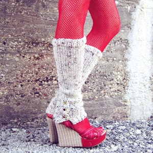 Leg Warmers Knit Leg Warmers Beige Leg Warmers Teen Leg Warmers Womens Leg Warmers Star Buttons