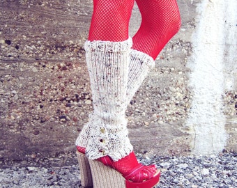 Leg Warmers Knit Leg Warmers Beige Leg Warmers Teen Leg Warmers Womens Leg Warmers Star Buttons