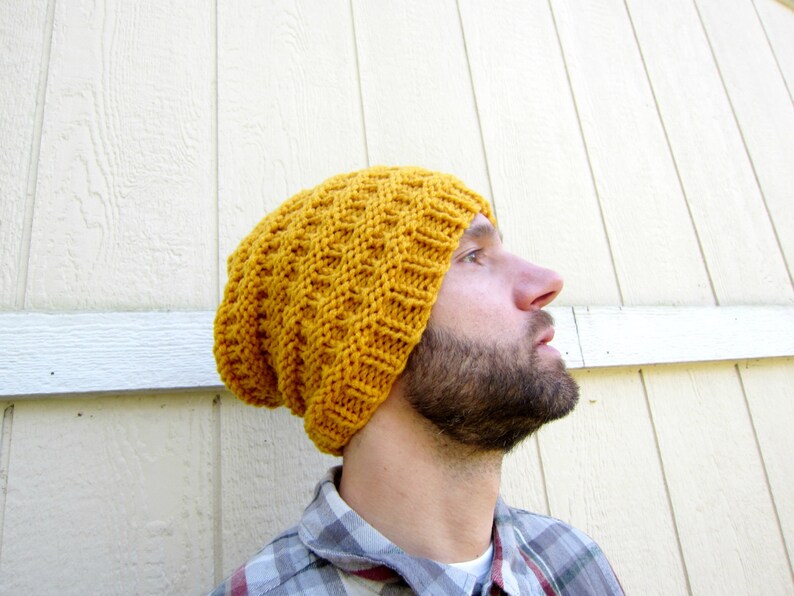 Yellow Knit Hat Mens Knitted Hats Etsy Crochet Beanie Slouchy Etsy