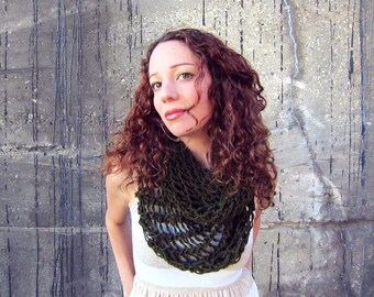 Knitted Cowl Scarf  Womens Green Infinity Scarf Teens Spring Summer Winter Autumn Teens Olive Mesh Crochet