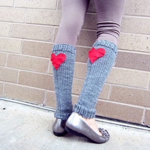 Leg Warmers Knit Gray Red Heart Valentines Day Teen Leggings Womens Ladies Adult Crochet image 4