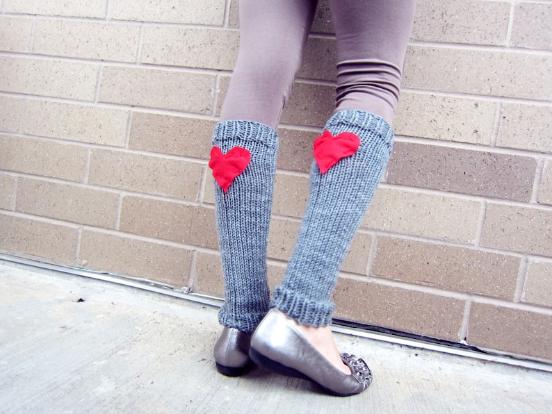 Leg Warmers Knit Gray Red Heart Valentines Day Teen Leggings Womens Ladies Adult Crochet image 4