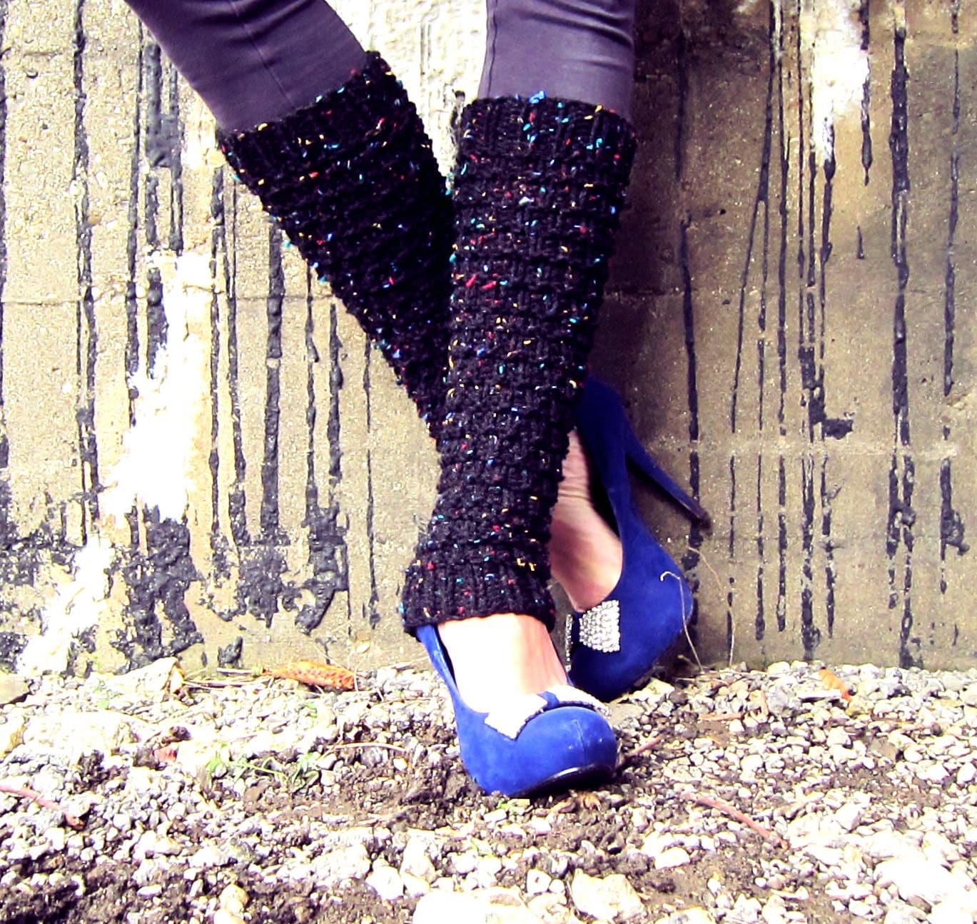 Leg Warmers Knit Women Adult Handmade Boot Socks Knee High Black Ladies Leggings