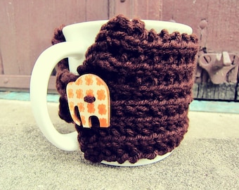 Coffee Lovers Gift Mothers Day Present for Teacher Accessories Coffee Cozy Elephant Mug Sweater Brown Eco Friendly Gift Coffee Drinker Knit