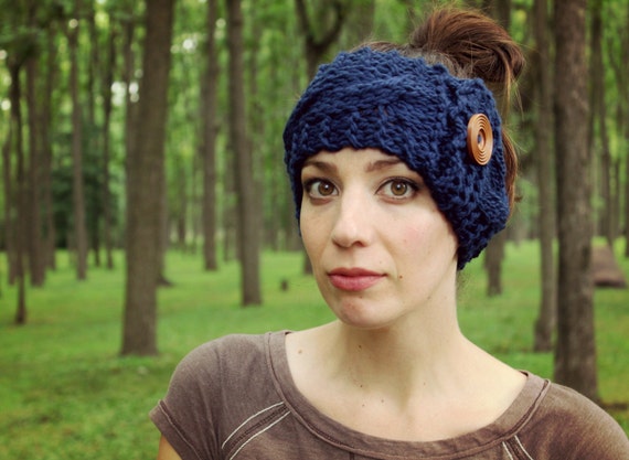Knit Ear Warmer Cable Knit Headband Womens Earmuffs Button  display picture 1