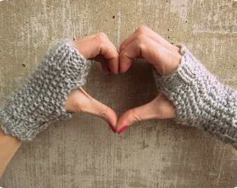 Fingerless Gloves - Grey - Short Women's Gloves - Knitted Fingerless Gloves - Gray Gloves