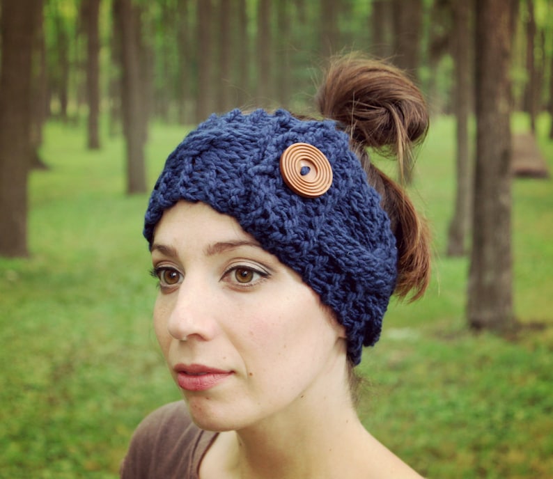 Knit Ear Warmer Cable Knit Headband Womens Earmuffs Button Ear Etsy
