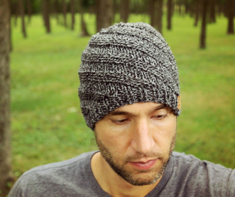 Knit Mens Hat Knitted Gray Man Beanie Unisex Grey Winter Cap - Etsy