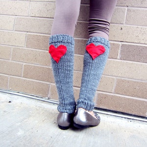 Leg Warmers Knit Gray Red Heart Valentines Day Teen Leggings Womens Ladies Adult Crochet image 2