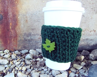 Cup Cozy Knitted Mug Warmer Coffee Green Leaf Autumn Button Tea Hot Cocoa Sleeve Cover Knit Crochet Disposable Cup Sweater Green Accessories