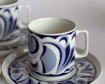 Zabytkowy niemiecki zestaw do herbaty • Filiżanki i spodki z porcelany Echt Kobalt • Bawaria z połowy XX wieku