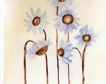 Original Watercolor Painting – Lavender Daisies Floral Art, Botanical Blooms