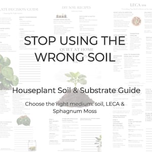 May include: A white infographic titled "Houseplant Soil & Substrate Guide" with the text "STOP USING THE WRONG SOIL". It includes information on soil, LECA, and Sphagnum Moss, with plant illustrations.