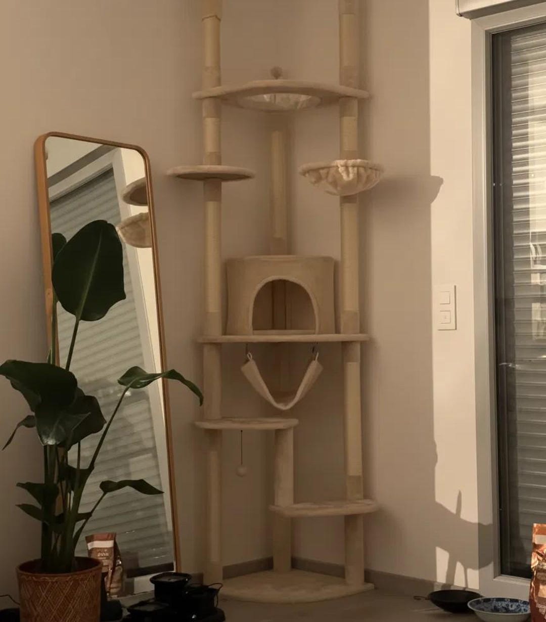 236–258 Cm Ceiling Cat Tree With Adjustable Ladder Tower, Large ...