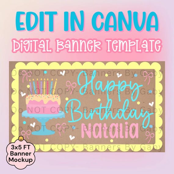 Whimsical Girly Birthday Banner Template No.4 I Canva Mockup (Digital Download)