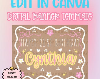Girly 21st Birthday Banner Mockup Template | Gold Birthday Banner (Digital Download)