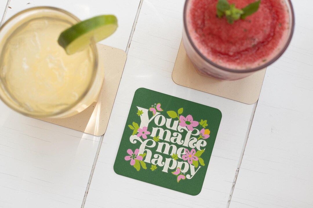 Green Floral Coaster, Botanical Drink Coaster, Cottagecore Home Decor ...