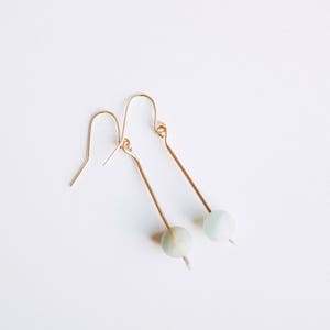 Small Amazonite Drop Earrings. gold earrings. minimalist earrings. amazonite earrings. dangle earrings. crystal earrings. geometric earrings image 2