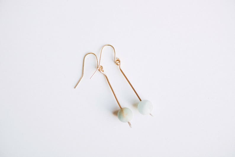 Small Amazonite Drop Earrings. gold earrings. minimalist earrings. amazonite earrings. dangle earrings. crystal earrings. geometric earrings image 2