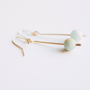 Small Amazonite Drop Earrings. gold earrings. minimalist earrings. amazonite earrings. dangle earrings. crystal earrings. geometric earrings image 3