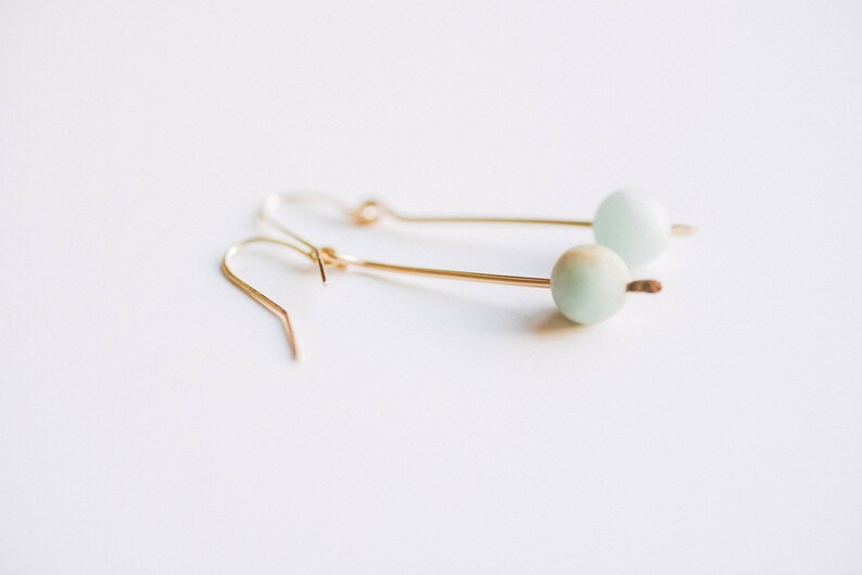 Small Amazonite Drop Earrings. gold earrings. minimalist earrings. amazonite earrings. dangle earrings. crystal earrings. geometric earrings image 3