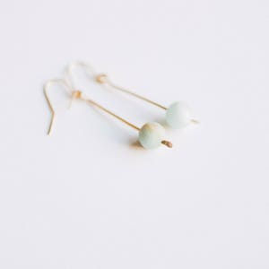 Small Amazonite Drop Earrings. gold earrings. minimalist earrings. amazonite earrings. dangle earrings. crystal earrings. geometric earrings image 1