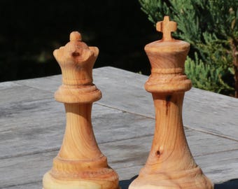 Giant Cherry Wood Chess Pieces – King & Queen 20cm Handmade Wooden Decor