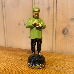 Vintage Chinese Figurine. Hand Painted Statue. Ceramic Art of 50s, 60s. MCM Asian-Inspired Decor. Collectible Molded Figure. Bookend.