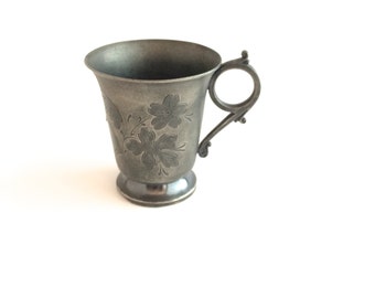 Silver Tea Cup or Vase with Etched Flower Design in Treble Plate by Simpson Hall Miller & Co. Gift.