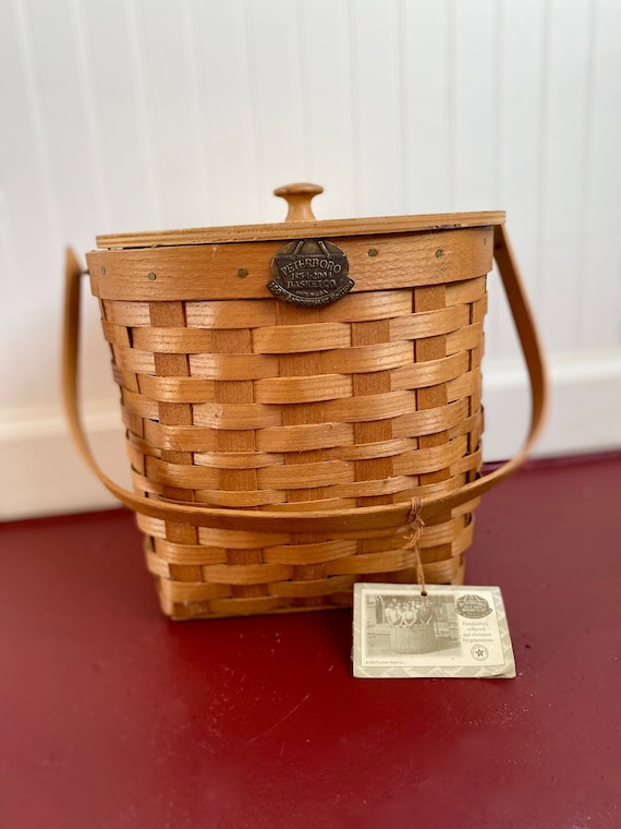 Vintage Peterboro Splint Basket. Hand Woven Wood With Handle. Picnic Basket.  Storage. Ice Bucket With Lid and Liner. Gift. 