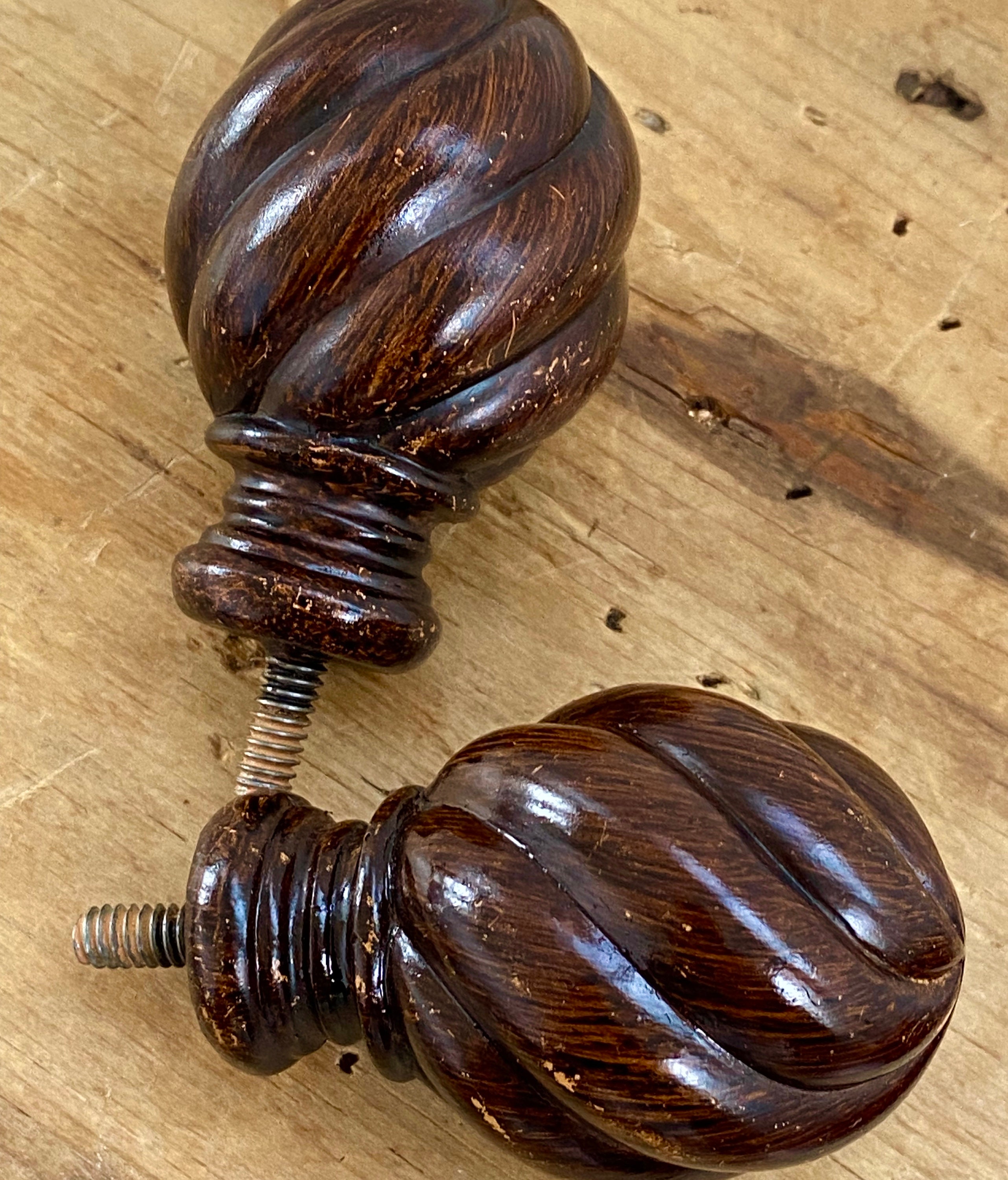 Vintage Wood Drawer Knobs Antique Wooden Pulls Screws Attached
