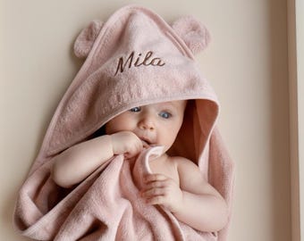 Personalized Baby Hooded Towel, Custom Name Cotton Baby Towel with Bear Ears, Newborn Bath Towel Gift, Baby Shower Present, 80x80 cm