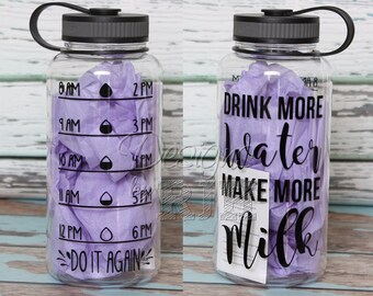 Drink More Water Make More Milk Inspirational Personalized 34oz Tritan Sports Water Bottle with Hourly Reminder Times Breastfeeding