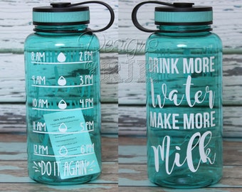 Drink More Water Make More Milk Inspirational Personalized 34oz Tritan Sports Water Bottle with Hourly Reminder Times Breastfeeding