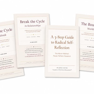 Självläkningsarbetsbok i PDF-format, 4 digitala arbetsböcker, Gränser bryter cykeln självreflektion, spegelrörelsepaket