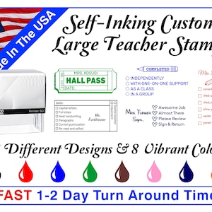 Large Custom Rectangle Self-Inking Teacher Stamps ~ Teacher Ink Stamps ~ Grading Stamps ~ Classroom Stamps ~ With Your Custom Text