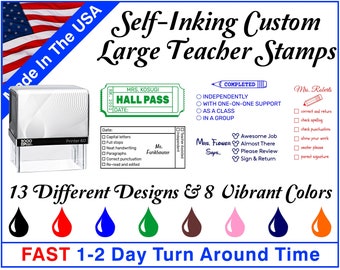 Large Custom Rectangle Self-Inking Teacher Stamps ~ Teacher Ink Stamps ~ Grading Stamps ~ Classroom Stamps ~ With Your Custom Text