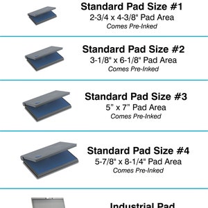May include: Five different sizes of rubber stamp ink pads. The ink pads are pre-inked and come in a variety of sizes, from 2-3/4 x 4-3/8 inches to 5-7/8 x 8-1/4 inches. There is also a larger industrial pad that is 9 x 12 inches and ships dry with 4 ounces of refill ink. The ink pads are available in 8 vibrant colors: black, red, blue, green, brown, pink, purple, and orange.