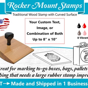6 x 4 Extra Large Custom Rocker Mount Wood Hand Rubber Stamp with Wooden Handle