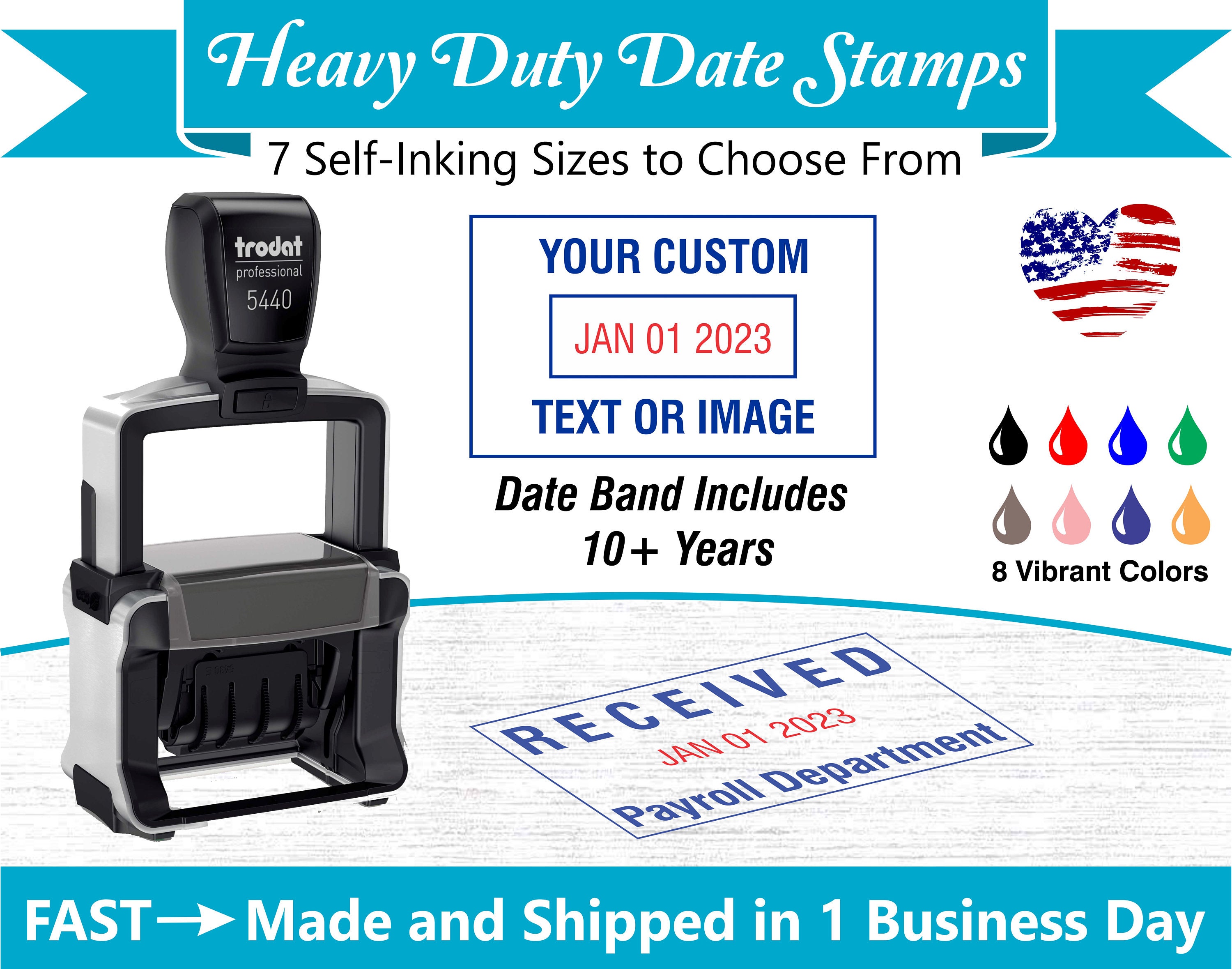 Custom Received Dater Stamp with Your Signature, Personalized Received Adjustable Date Stamper with Your Signature, Self-Inking Signature Dater Stamp