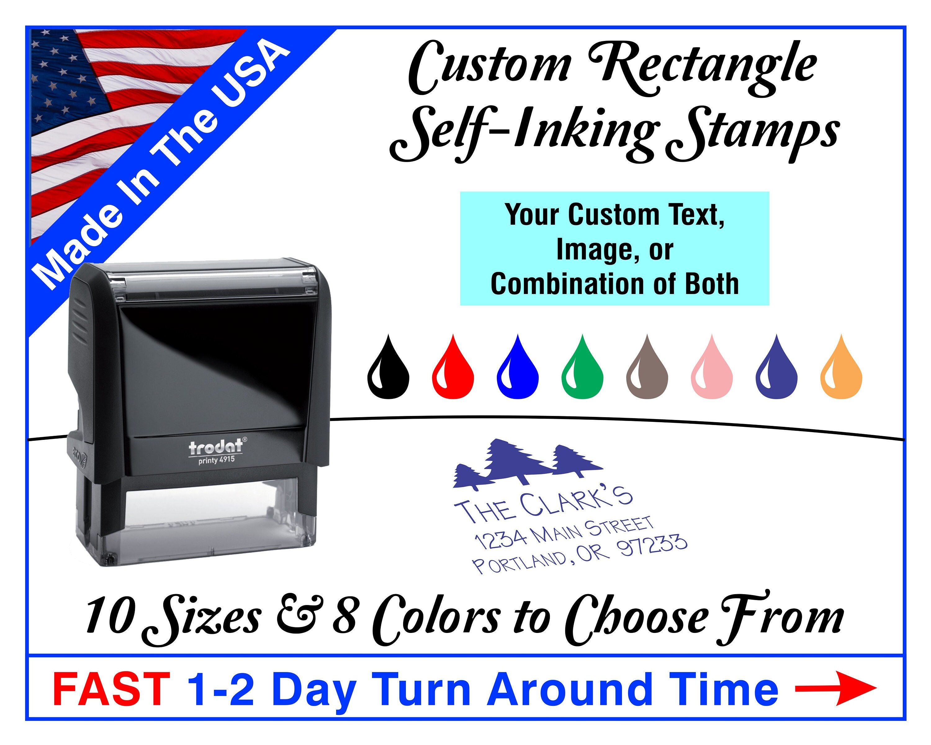 Self Inking Rubber Stamp Custom Return Address Design US Trodat 4913 Ideal 100 