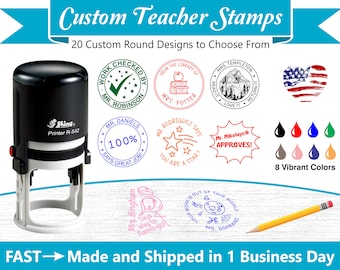 Large Custom Round Self-Inking Teacher Stamps ~ Teacher Ink Stamps ~ Grading Stamps ~ Classroom Stamps ~ With Your Custom Text