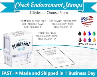 Printer 30 Endorsement Stamp - For Deposit Only - Mobile Deposit Stamp - Remote Deposit Stamp - Custom Self-inking