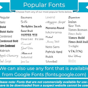 K&ouml;nnte beinhalten: Eine Tabelle listet beliebte Schriftarten f&uuml;r den Einsatz in Designprojekten auf. Die Tabelle enth&auml;lt Schriftarten wie Regular, Italic, Bold, Condensed und mehr. Der Text am unteren Rand der Tabelle lautet "Wir k&ouml;nnen auch jede Schriftart verwenden, die auf Google Fonts (fonts.google.com) verf&uuml;gbar ist. Bitte beachten Sie: Schriftarten, die nicht kommerziell verf&uuml;gbar sind oder von einer verd&auml;chtigen Website heruntergeladen werden m&uuml;ssen, k&ouml;nnen nicht verwendet werden."